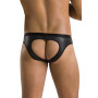 Мужские слипы с вырезами Passion 041 SLIP JOE S/M Black, экокожа, открытые ягодицы