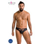 Мужские слипы с вырезами Passion 041 SLIP JOE S/M Black, экокожа, открытые ягодицы