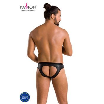 Мужские слипы с вырезами Passion 041 SLIP JOE S/M Black, экокожа, открытые ягодицы