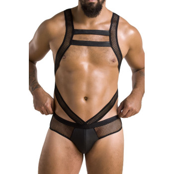 Мужское эротическое сетчатое боди Passion 045 VICTOR L/XL Black, экокожа, сетка