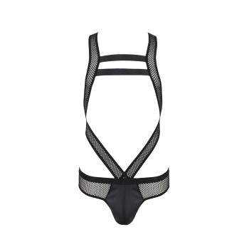 Чоловіче еротичне сітчасте боді Passion 045 VICTOR L/XL Black, екошкіра, сітка