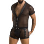 Комплект сетчатого мужского белья Passion 052 SET MICHAEL XXL/XXXL black, рубашка, боксеры, заклепки