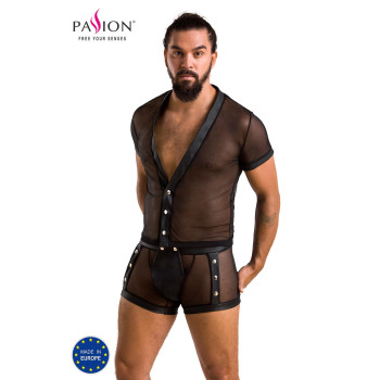 Комплект сетчатого мужского белья Passion 052 SET MICHAEL XXL/XXXL black, рубашка, боксеры, заклепки