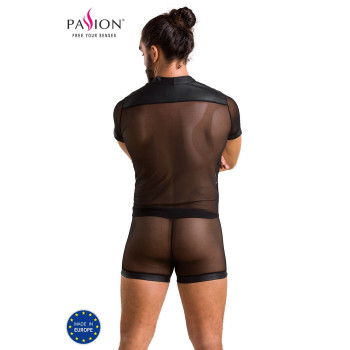 Комплект сетчатого мужского белья Passion 052 SET MICHAEL XXL/XXXL black, рубашка, боксеры, заклепки