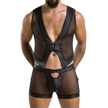 Комплект мужского белья на шнуровке Passion 053 SET WILLIAM S/M Black, жилет, боксеры
