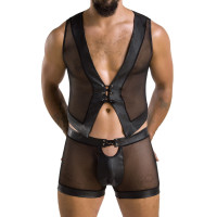 Комплект чоловічої білизни на шнурівці Passion 053 SET WILLIAM XXL/XXXL Black, жилет, боксери