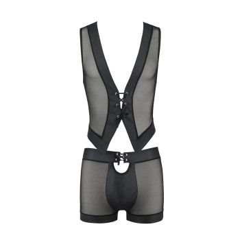 Комплект мужского белья на шнуровке Passion 053 SET WILLIAM XXL/XXXL Black, жилет, боксеры