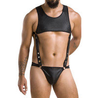 Мужское кожаное боди Passion 056 ADAM L/XL Black, заклепки