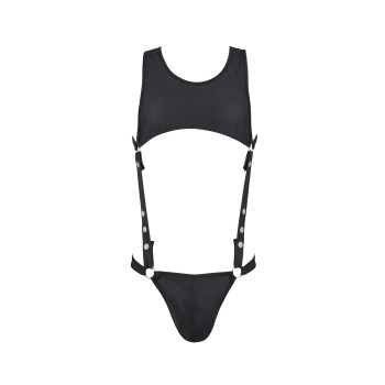 Мужское кожаное боди Passion 056 ADAM L/XL Black, заклепки