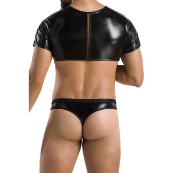 Комплект мужского белья под латекс Passion 057 SET PETER L/XL Black, кроп-топ, стринги