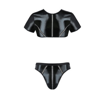 Комплект мужского белья под латекс Passion 057 SET PETER L/XL Black, кроп-топ, стринги