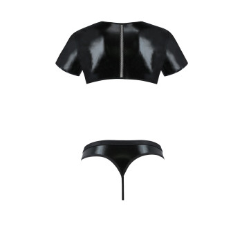 Комплект мужского белья под латекс Passion 057 SET PETER L/XL Black, кроп-топ, стринги