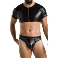 Комплект мужского белья под латекс Passion 057 SET PETER S/M Black, кроп-топ, стринги