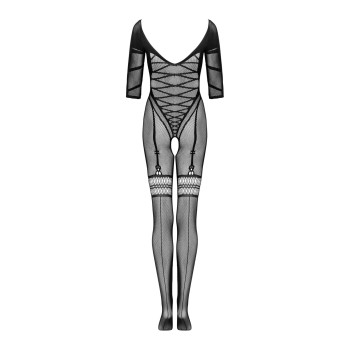 Сетчатый бодистокинг с имитацией подвязок Obsessive Bodystocking G329 S/M/L, black, с доступом