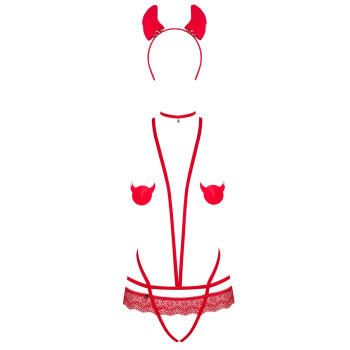 Эротический костюм чертика из стреп Obsessive Evilia teddy red L/XL