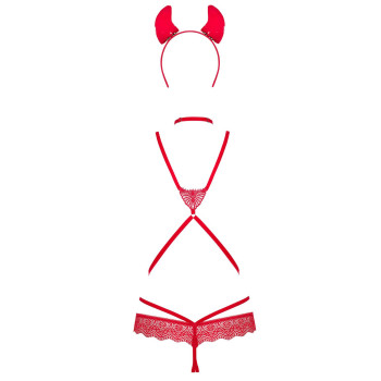 Эротический костюм чертика из стреп Obsessive Evilia teddy red L/XL