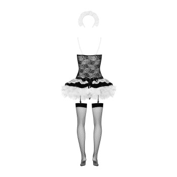 Еротичний костюм покоївки зі спідницею Obsessive Housemaid 5 pcs costume S/M, black, топ, спідниця, стринги, пов'язка на голову, п