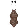 Эротический костюм леопарда Obsessive Leocatia teddy S/M, боди, обруч с ушками