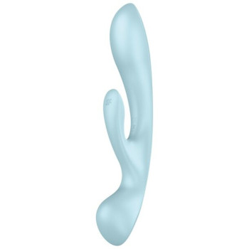 Двосторонній вібратор-кролик Satisfyer Triple Oh Light Blue, 3 мотори, руків’я-масажер
