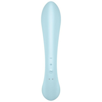 Двосторонній вібратор-кролик Satisfyer Triple Oh Light Blue, 3 мотори, руків’я-масажер