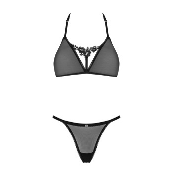 Напівпрозорий комплект Obsessive Celia Noir 2-pcs set XS/S, бюстгальтер, стрінги