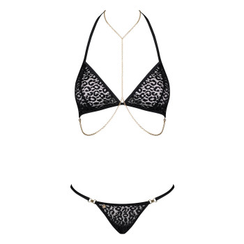 Комплект із ланцюжками Obsessive Pantheria 2-pcs set black L/XL, бюстгальтер, трусики