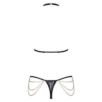 Комплект із ланцюжками Obsessive Pantheria 2-pcs set black L/XL, бюстгальтер, трусики