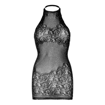 Платье-сетка со стразами Leg Avenue Rhinestone halter mini dress Black, открытая спина, one size