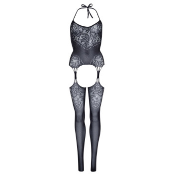 Эротический бодистокинг Leg Avenue Jacquard net Black, имитация чулок, открытый доступ, one size