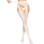 Ажурные колготки с сердечками Leg Avenue Heart White, one size, имитация чулок