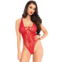 Кружевное боди Leg Avenue Floral lace thong teddy Red, шнуровка на груди, one size