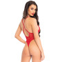 Кружевное боди Leg Avenue Floral lace thong teddy Red, шнуровка на груди, one size