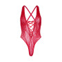 Кружевное боди Leg Avenue Floral lace thong teddy Red, шнуровка на груди, one size