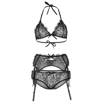 Кружевной комплект со стразами Leg Avenue Bright Lights Rhinestone M (трусики, бра, пояс для чулок)