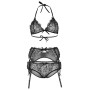 Кружевной комплект со стразами Leg Avenue Bright Lights Rhinestone M (трусики, бра, пояс для чулок)