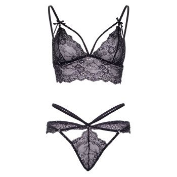 Еротичний комплект зі стрепами та стразами Leg Avenue Ready Or Not M Black, бра + стрінги