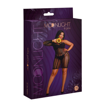 Платье-бодистокинг Moonlight Plus Model 05 XL-XXXL Black, закрытое одно плечо и рукав