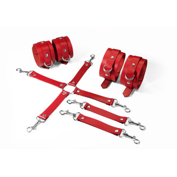 Набор для БДСМ Feral Feelings BDSM Kit 3 Red, наручники, поножи, крестовина