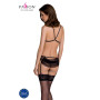 Комплект з відкритим доступом Passion DELIENA SET S/M black, ліф, стрінги, пояс для панчіх