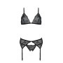 Комплект з відкритим доступом Passion DELIENA SET S/M black, ліф, стрінги, пояс для панчіх
