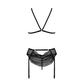 Комплект з відкритим доступом Passion DELIENA SET S/M black, ліф, стрінги, пояс для панчіх