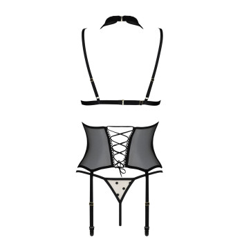 Корсет з відкритими грудьми Passion DOMINICA CORSET L/XL beige, пажі для панчіх, стрінги