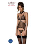 Корсет з відкритими грудьми Passion DOMINICA CORSET L/XL black, пажі для панчіх, стрінги