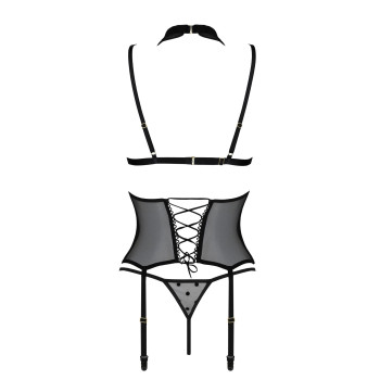Корсет з відкритими грудьми Passion DOMINICA CORSET XXL/XXXL black, пажі для панчіх, стрінги