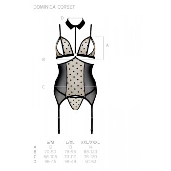 Корсет з відкритими грудьми Passion DOMINICA CORSET XXL/XXXL black, пажі для панчіх, стрінги