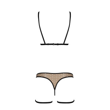 Еротичний комплект спідньої білизни Passion GABI SET L/XL beige, трусики з гартерами