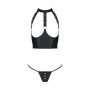 Комплект білизни з відкритими грудьми Passion GENEVIA SET WITH OPEN BRA L/XL black, корсет, стрінги