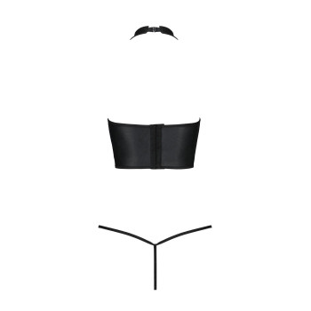 Комплект білизни з відкритими грудьми Passion GENEVIA SET WITH OPEN BRA L/XL black, корсет, стрінги