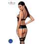 Корсет з відкритими грудьми Passion JANNIES CORSET S/M black, стрінги в наборі
