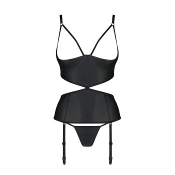 Корсет з відкритими грудьми Passion JANNIES CORSET S/M black, стрінги в наборі